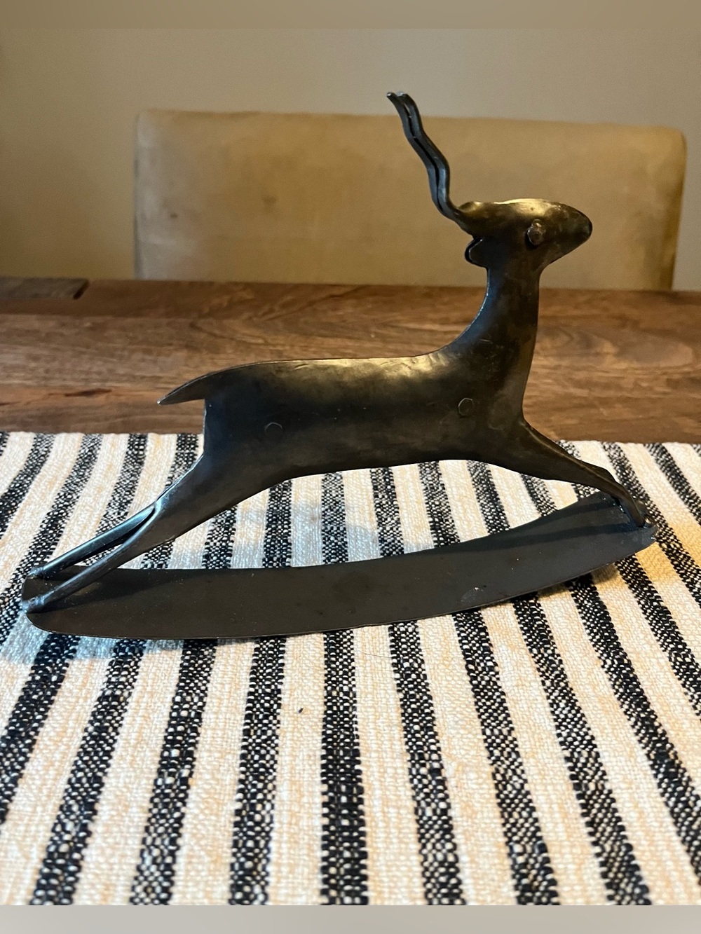 Vintage Folk Art Brutalist Style Rocking Metal Reindeer
